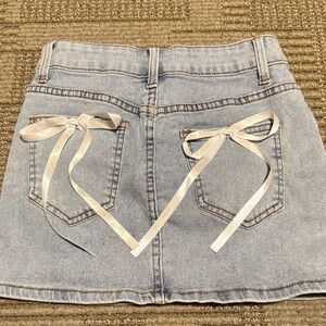 Denim Mini Skirt with White Bows